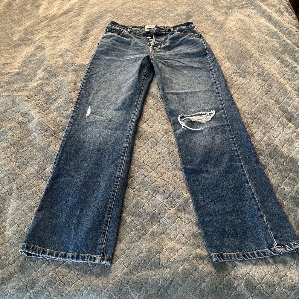 RSQ High Rise Straight Leg Distressed Button Fly Jeans Medium Wash Size 27